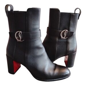 CHRISTIAN  LOUBOUTIN Leather CL Buckle Red Sole Chelsea Boots